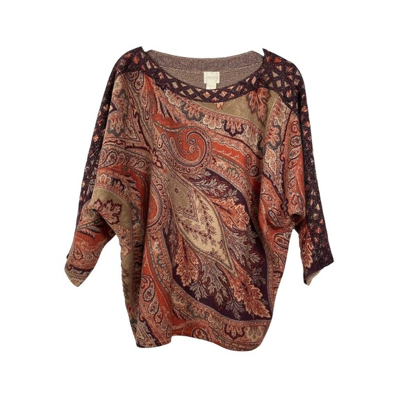 Chicos Orange brown Fall colors Batwing  blouse  1 Top M 6 8 - Picture 1 of 12